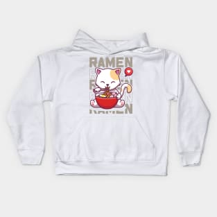 Cat Eating Ramen Cute Noodles, Kawaii Kittie Eating Japanese Noodle Kids Hoodie